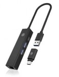 ICY BOX USB Hub 2x USB-C and LAN Black with Adapter (IB-HUB1439-LAN)
