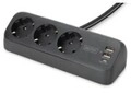 DIGITUS 3-fach Office-Steckdosenleiste mit 2x USB-A und 1x USB-C Anschl&uuml;ssen Schwarz