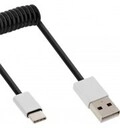 InLine USB 2.0 Spiralkabel Typ C Stecker an A schwarz/Alu flexibel 1m 1 m...