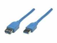 Manhattan SuperSpeed USB Device Cable USB-Kabel Type A M bis A W 3.0 2 m geformt Blau