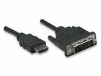 Manhattan Videokabel Dual Link HDMI / DVI M bis DVI-D M 3 m abgeschirmt Schwarz