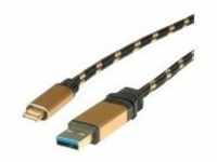 ROLINE Gold USB-Kabel USB Typ A M bis USB-C M 3.1 5 V 900 mA 50 cm Schwarz/Gold