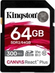 Kingston SDR2/64GB, Kingston 64 GB Canvas React Plus SDXC UHS-II 300R/260W U3 V90 for