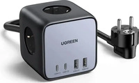 Ugreen 60113, Ugreen Diginest W&uuml;rfel 7-in-1 3 AC-Ausg&auml;nge Typ C 1,8 m Grau Schwarz