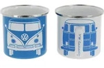 VW Collection T1 Bus Emaille Tassen Set 2 St&uuml;ck 350 ml Wei&szlig; / Blau