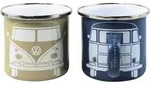 VW Collection T1 Bus Emaille Tassen Set 2 St&uuml;ck 350 ml Blau / Grau