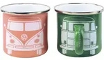 VW Collection T1 Bus Emaille Tassen Set 2 St&uuml;ck 350 ml Gr&uuml;n / Rosa