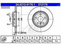 Ate Power Disc Bremsscheibe Hinterachse Voll [Hersteller-Nr. 24.0312-0178.1]...