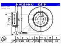 Ate 1x Bremsscheibe Vorderachse Belüftet [Hersteller-Nr. 24.0125-0164.1] für...