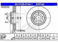 Ate Bremsscheibe Vorderachse Belüftet [Hersteller-Nr. 24.0128-0144.1] für...