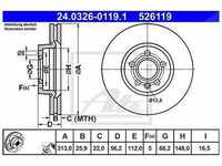Ate Bremsscheibe [Hersteller-Nr. 24.0326-0119.1] für Ford, Seat, VW