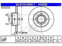 Ate Bremsscheibe Hinterachse Voll [Hersteller-Nr. 24.0110-0200.1] für Audi