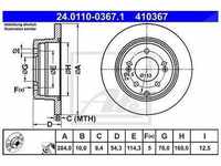 Ate Bremsscheibe Hinterachse Voll [Hersteller-Nr. 24.0110-0367.1] für Hyundai