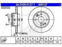 Ate Bremsscheibe Hinterachse Voll [Hersteller-Nr. 24.0109-0127.1] für Mazda