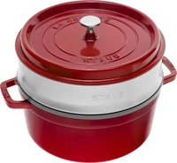 Staub 1133806, Staub: Runde Cocotte mit D&auml;mpfeinsatz, &Oslash;26cm, Kirschrot