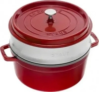 Staub 13242406, Staub Runde Cocotte mit D&auml;mpfeinsatz, &Oslash;24cm, Kirschrot