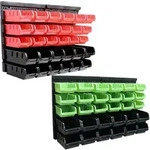 Stapelboxen mit Wandregal 32 tlg, Kleinteilemagazin Rot