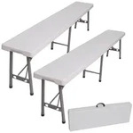 2x Bierzeltbank f&uuml;r 4 Personen Kunststoff wei&szlig; 180 cm klappbar Klappbank...