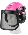 Forsthelm Forstschutzhelm mit Visier und Geh&ouml;rschutz Schutzhelm pink orange