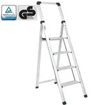 Alu Trittleiter 4-stufig silber klappbar mit Handlauf 150 kg T&Uuml;V GS Silber, 2...