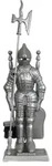 Ritterfigur aus Gusseisen silber mit 4-teiligem Kaminbesteck im Hellebarden-D...