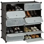 Relaxdays Schuhschrank mit 10 F&auml;chern Schwarz,Silber,Transparent