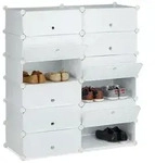 Relaxdays Schuhschrank mit 12 F&auml;chern Wei&szlig;,Silber,Transparent