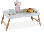 Relaxdays Klappbares Betttablett Wei&szlig;,Hellbraun