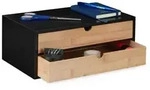 Relaxdays Schubladenbox Bambus & MDF 2 F&auml;cher Hellbraun,Schwarz