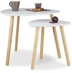 Relaxdays Satztisch 2er Set im nordischen Design Wei&szlig;,Hellbraun