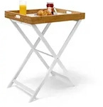 Relaxdays Tabletttisch Holz & Bambus 72 cm Wei&szlig;,Braun