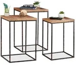Relaxdays Beistelltisch 3er Set Mangoholz Braun,Hellbraun,Schwarz