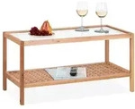 Relaxdays Beistelltisch Walnussholz mit Glasablage Hellbraun,Transparent