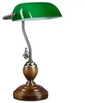 Relaxdays Bankerlampe JONES mit Holzfu&szlig; Braun,Dunkelgr&uuml;n,Gold