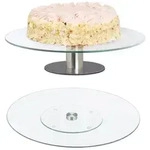 Relaxdays Drehbare Tortenplatte im 2er Set Silber,Transparent