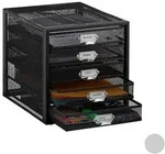 Relaxdays Schubladenbox A4 mit 5 F&auml;chern Schwarz,Silber