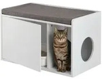 Relaxdays Katzenschrank mit Sitzauflage Wei&szlig;,Grau