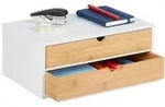 Relaxdays Schubladenbox Bambus & MDF 2 F&auml;cher Wei&szlig;,Hellbraun