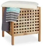Relaxdays Badhocker Walnuss mit W&auml;schesammler Wei&szlig;,Hellbraun