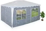 Relaxdays Gestreifte Pavillon Seitenteile 2er Set Wei&szlig;,Dunkelblau,Transparent