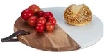 Relaxdays Rundes Schneidebrett aus Holz & Marmor Wei&szlig;,Hellbraun