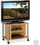 Relaxdays TV Tisch mit Rollen und 2 F&auml;chern Hellbraun,Grau