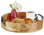 Relaxdays Rundes Tablett aus Mangoholz Hellbraun,Schwarz