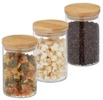 Relaxdays 3er Set Vorratsgl&auml;ser mit Deckel 800 ml Hellbraun,Transparent