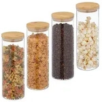 Relaxdays 4er Set Vorratsgl&auml;ser mit Deckel 1600 ml Hellbraun,Transparent