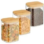 Relaxdays 3er Set Vorratsgl&auml;ser mit Deckel 900 ml Hellbraun,Transparent