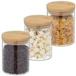 Relaxdays 3er Set Vorratsgl&auml;ser mit Deckel 650 ml Hellbraun,Transparent