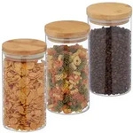Relaxdays 3er Set Vorratsgl&auml;ser mit Deckel 1000 ml Hellbraun,Transparent