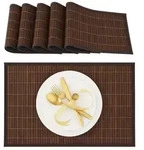Relaxdays Tischset 6er Set Bambus Braun,Schwarz
