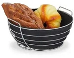Relaxdays Runder Brotkorb Metall mit Stoffeinsatz Schwarz,Silber
